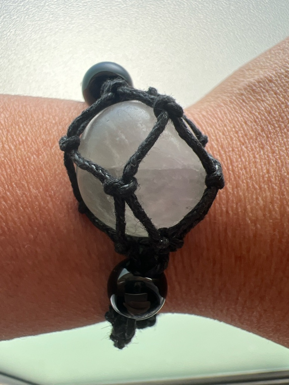Handcrafted Black Macrame Bracelet with fluorite